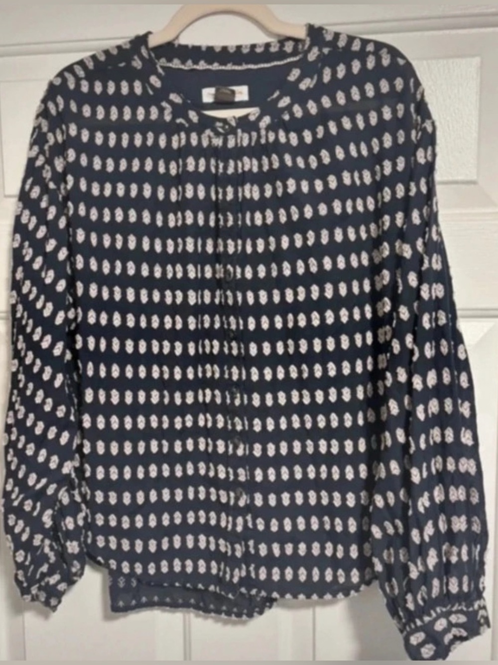 Pilcro Navy and White Embroidered Button Down (Oversized)